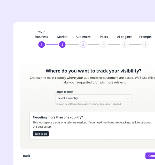 The Visibly setup wizard, on the step that asks which country your audiences are in.